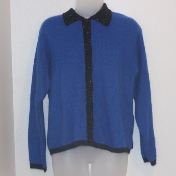 Vintage Rafaella Blue Cardigan Sweater Angora Rabbit Hair /Lambswool Women Large - Picture 1 of 13